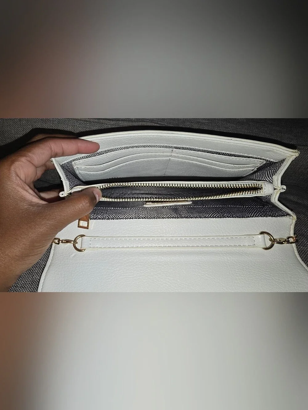 Madison West White Clutch with Gold Chain Strap